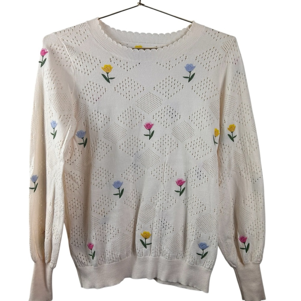 Loft Floral Draped Sleeve Sweater made of 100% cotton - Picture 3 of 8
